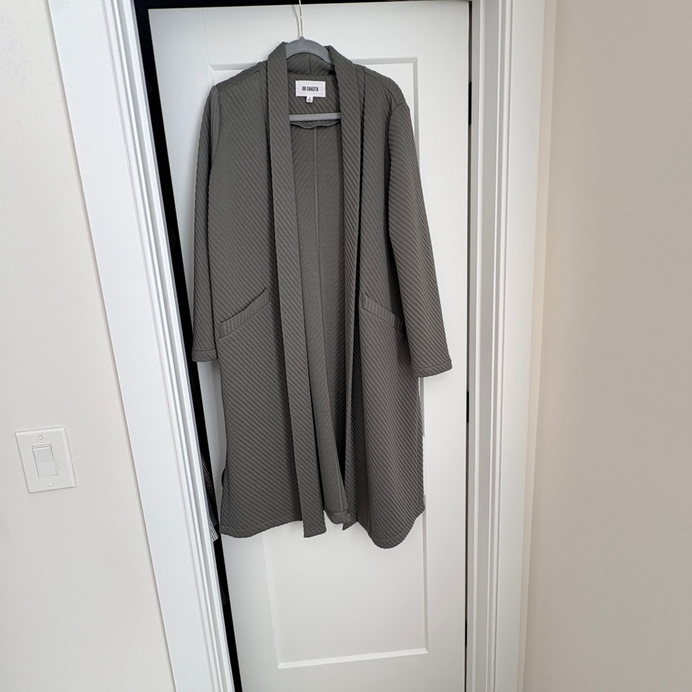 BB Dakota Quilted Shawl Collar Open Front Cardigan in Hunter Green